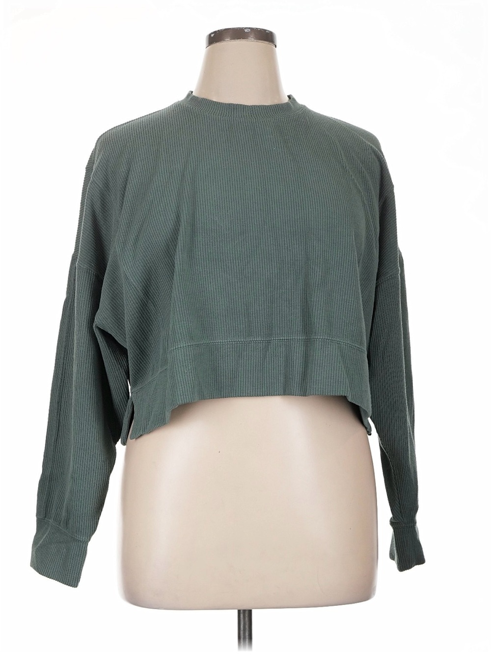 90 Degree By Reflex Ribbed Cropped Pullover in Sage Green